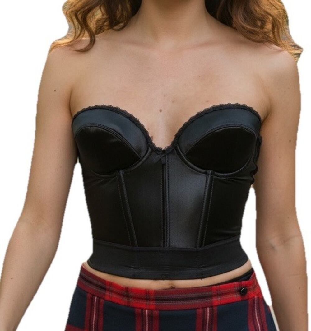VTG Victoria’s Secret Satin Corset Bra 34C Black Bustier Boned Y2K Renaissance
